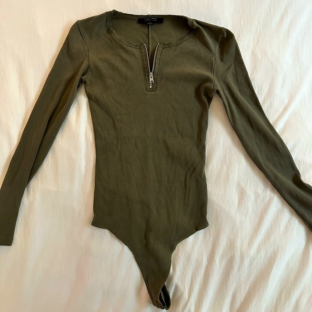 All Saints Army Green Longsleeve Women Body Suit -LIKE NEW